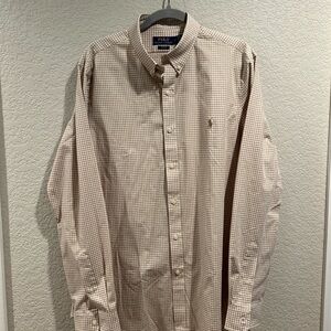 Ralph Lauren Men's Beige Checkered Button Down Shirt